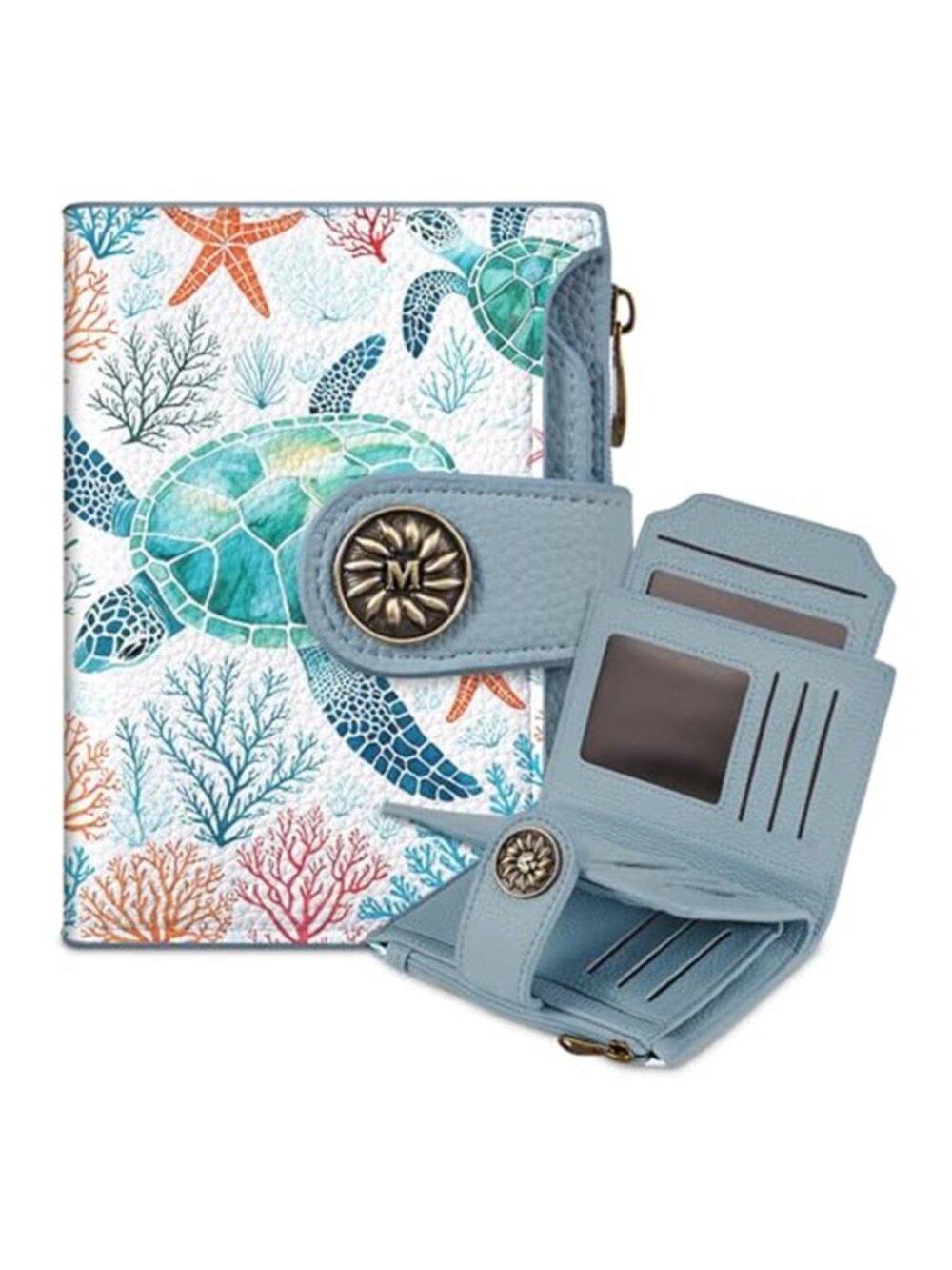 Turtle Small RFID Wallet Women PU Leather Bifold Zipper Coin Pocket